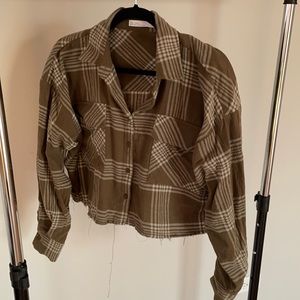 Green Patterned and Cropped Flannel